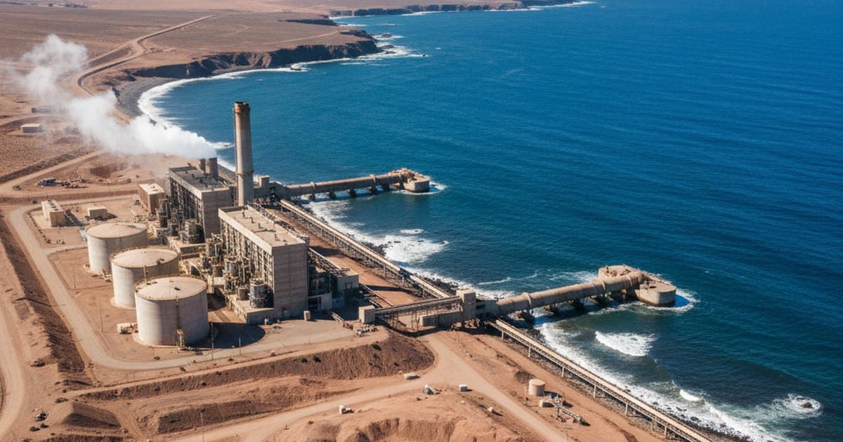 Planta desaladora junto al mar en la costa árida del norte de Chile
